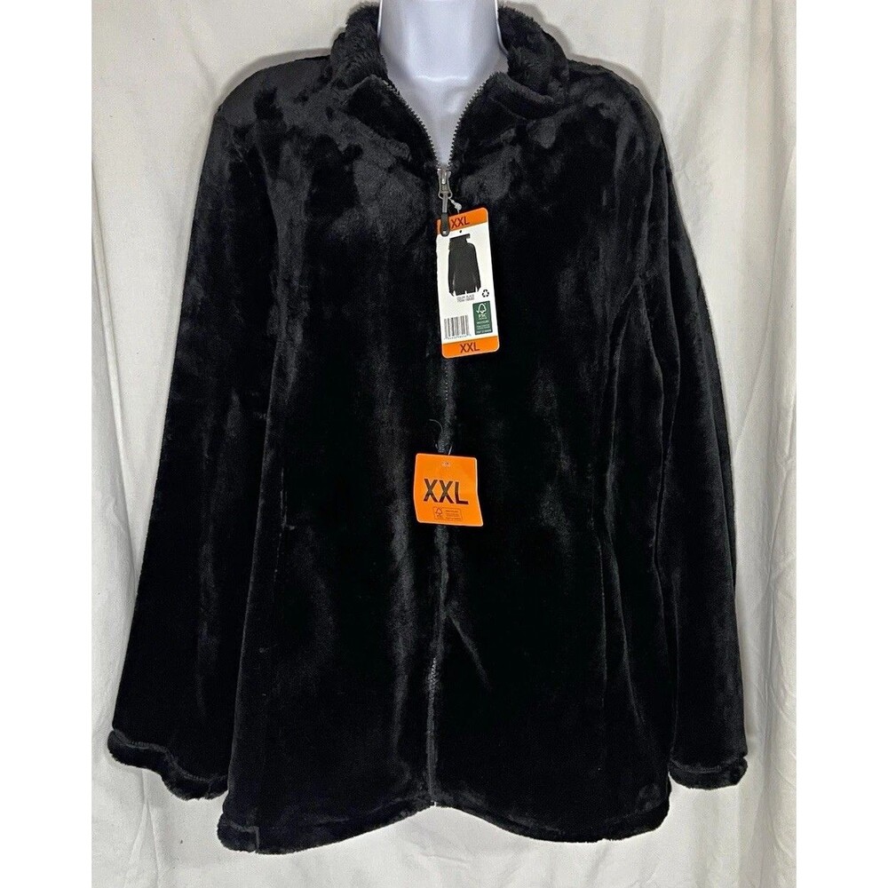 32 Degrees Heat Womens Faux Fur Full Zip Mid-Length Jacket Black XXL